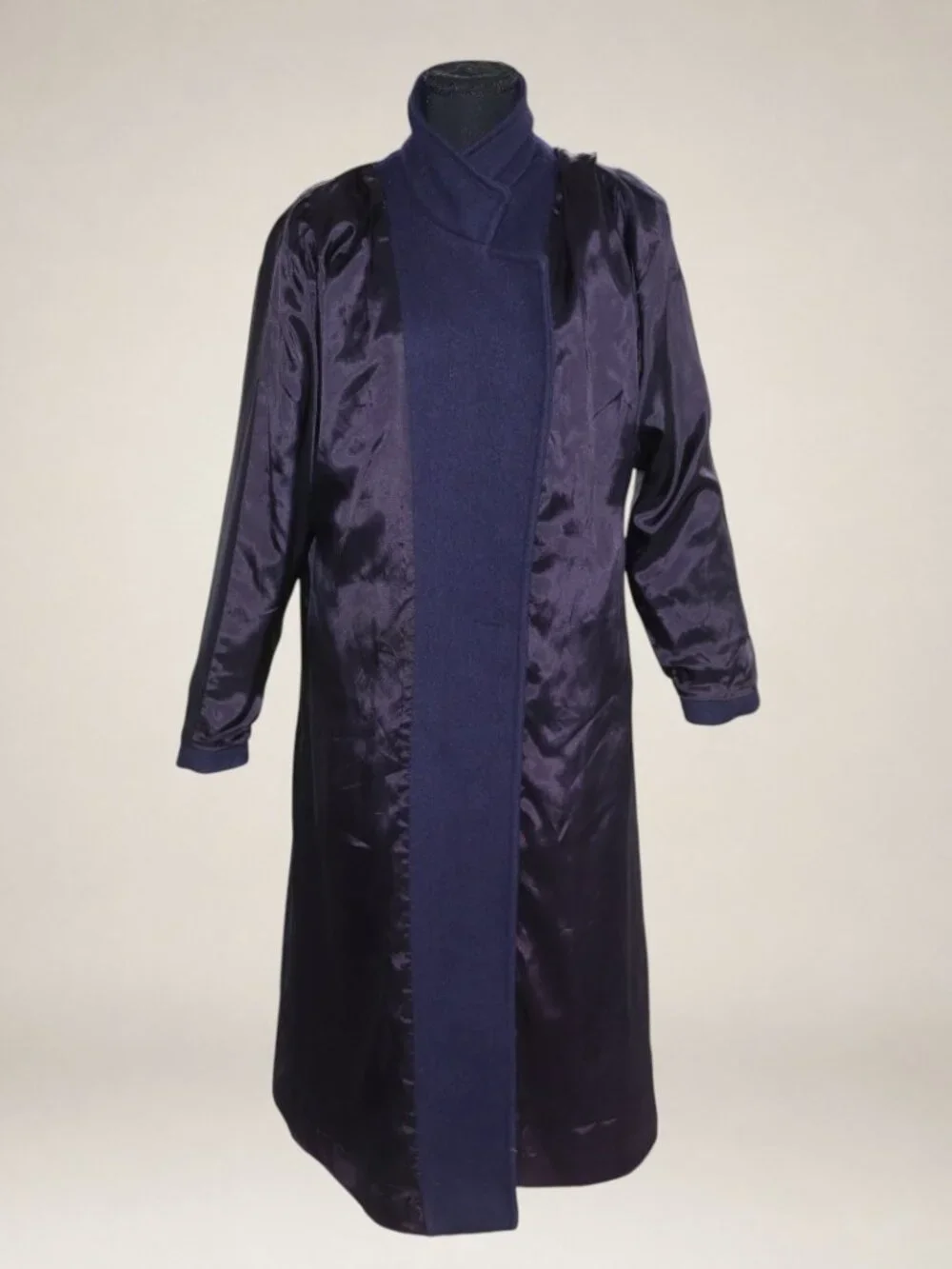 Vintage 1980s JOFELD Navy Wool Blend Double Breasted Long Coat Women's 12/14
